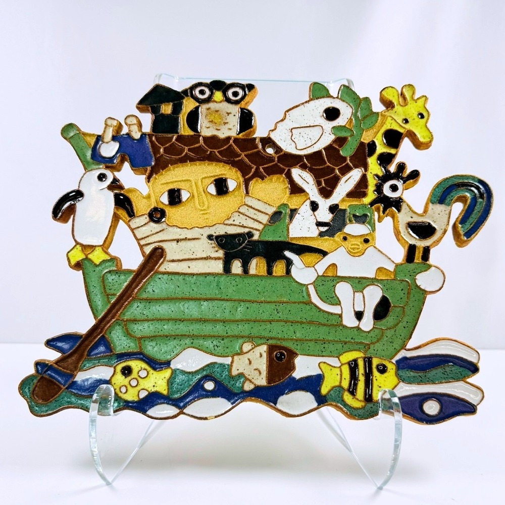 Noah's Ark Ceramic Wall Plaque St. Andrew's Abbey Hand Painted Stoneware Large